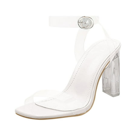 SEMIMAY Ladies Fashion Transparent Square Open Toe Buckle Thick High Heeled Sandals White
SEMIMAY Ladies Fashion Transparent Square Open Toe Buckle Thick High Heeled Sandals White