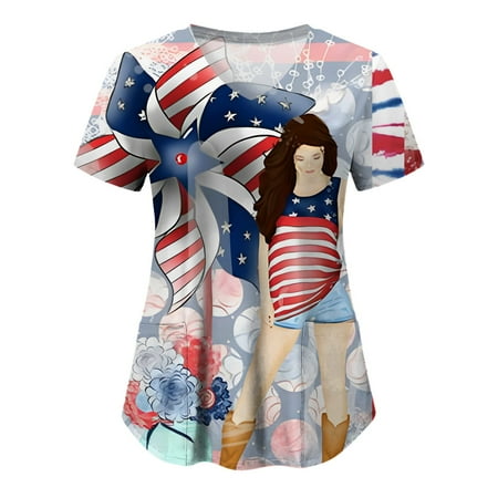 Women Scrubs Top Casual Independence Day V-Neck Printed Short Sleeve Pocket Top Uniform Nurses Clothing Workwear Female Dailywear
Women Scrubs Top Casual Independence Day V-Neck Printed Short Sleeve Pocket Top Uniform Nurses Clothing Workwear Female Dailywear