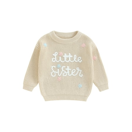 Infant Baby Girls Floral Letter Embroidery Round Neck Knitwear Pullover Fall Winter Warm Tops Sister Matching Sweater
Infant Baby Girls Floral Letter Embroidery Round Neck Knitwear Pullover Fall Winter Warm Tops Sister Matching Sweater