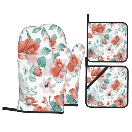 Watercolor floral pattern Oven mitts and potholders 4-piece set heat resistant rugged suitable for kitchen cooking baking grilling and more.
Watercolor floral pattern Oven mitts and potholders 4-piece set heat resistant rugged suitable for kitchen cooking baking grilling and more.