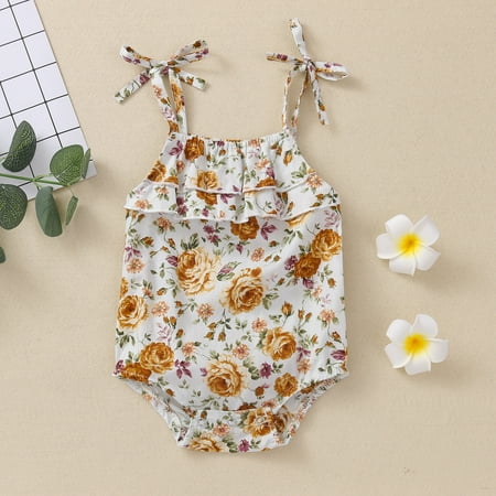 THE WILD Toddler Girls Lace Ruffle Floral Print Suspenders Romper Outfits