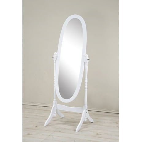 Roundhill Traditional Queen Anna Style Wood Floor Cheval Mirror, White Finish
