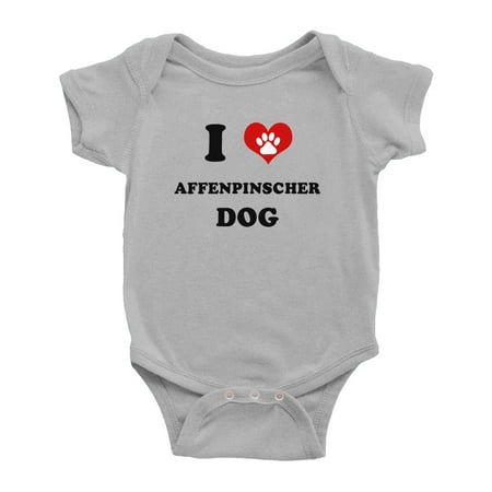I Heart Affenpinscher Dog Funny Baby Bodysuits (Gray 6-12 Months)