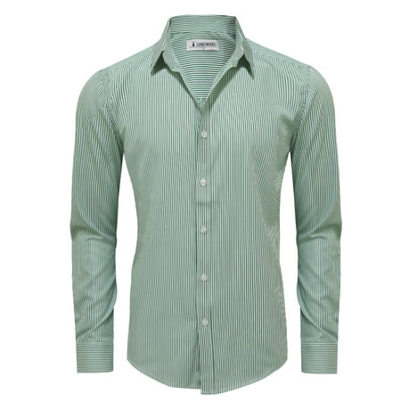 TAM WARE Mens Casual Vertical Striped Long Sleeve Button Down Shirt