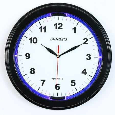 Maple's 13-Inch Wall Clock with LED Accent Light, Black