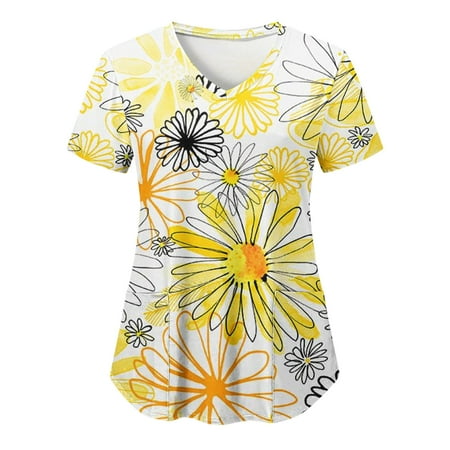 Scrubs Tops For Women Print Casual V-Neck Flower American Flag Print Simple Short Sleeve Pocket Work Clothes Top
Scrubs Tops For Women Print Casual V-Neck Flower American Flag Print Simple Short Sleeve Pocket Work Clothes Top