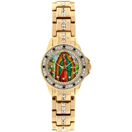 Elgin Lady of Guadalupe Graphic Dial Crystal Accented Gold-Tone Watch