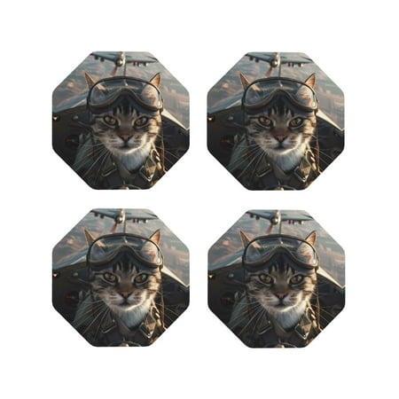 Drink Coasters Set of 4 Pilot Cat In Vintage Plane Leather Coasters for Coffee Table Protector Heat Resistant Cute Coasters for Home Decor Housewarming Gifts Bar Kitchen 4 Inch Octagon 
Drink Coasters Set of 4 Pilot Cat In Vintage Plane Leather Coasters for Coffee Table Protector Heat Resistant Cute Coasters for Home Decor Housewarming Gifts Bar Kitchen 4 Inch Octagon