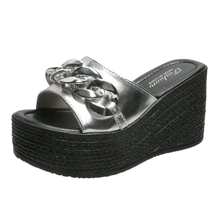 Jikolililili Thick Sole Sloping Heel Women s Shoes With Breathable One Line Flip Flop Beach Sandals Womens Shoes Sandals Platform Silver 4.5
Jikolililili Thick Sole Sloping Heel Women s Shoes With Breathable One Line Flip Flop Beach Sandals Womens Shoes Sandals Platform Silver 4.5