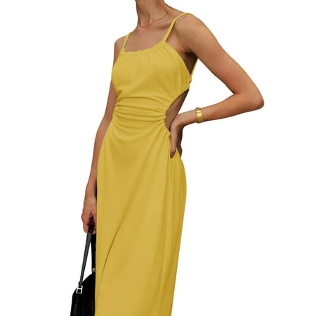 Amuver Female Long Dress Solid Color U-Neck Sleeveless Backless One-Piece for Summer White/Yellow/Black
Amuver Female Long Dress Solid Color U-Neck Sleeveless Backless One-Piece for Summer White/Yellow/Black