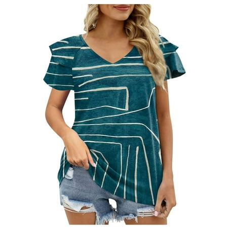 kakina CMSX Womens Clearance Tops Women s V-Neck T-Shirt Printing Short-Sleeved Double-Layer Ruffle Sleeve T-Shirt Tops
kakina CMSX Womens Clearance Tops Women s V-Neck T-Shirt Printing Short-Sleeved Double-Layer Ruffle Sleeve T-Shirt Tops