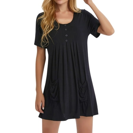 ZXZY Women Solid Color Buttons Round Neck Short Sleeve Pleated Pocket Pajamas Nightgown
ZXZY Women Solid Color Buttons Round Neck Short Sleeve Pleated Pocket Pajamas Nightgown