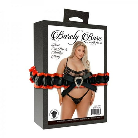 Barely Bare Demi Cup Bra & Cheekless Panty Plus Size Black