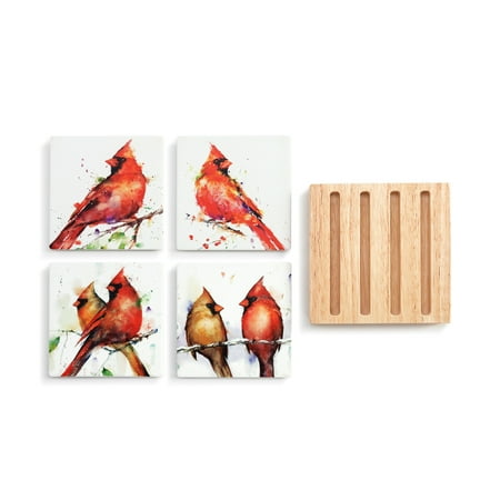 DEMDACO Watercolor Regal Red Cardinal 4.5 inch Ceramic Coasters with Holder Set of 4
DEMDACO Watercolor Regal Red Cardinal 4.5 inch Ceramic Coasters with Holder Set of 4