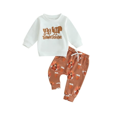 Qtinghua Newborn Baby Girl Boy Thanksgiving Outfits Letter Turkey Print Long Sleeve Sweatshirt and Pants Fall Clothes White 6-12 Months
Qtinghua Newborn Baby Girl Boy Thanksgiving Outfits Letter Turkey Print Long Sleeve Sweatshirt and Pants Fall Clothes White 6-12 Months