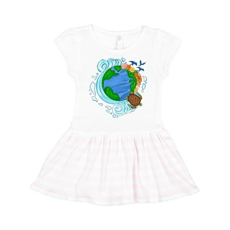 Inktastic Earth Day Turtle Planet with Waves and Birds Gift Toddler Girl Dress