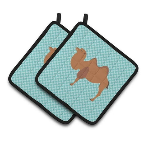 Bactrian Camel Blue Check Pair of Pot Holders - Blue