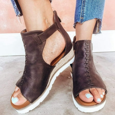 Women s Solid Wedge Casual Vacation Flat Beach Sandals Shoes
