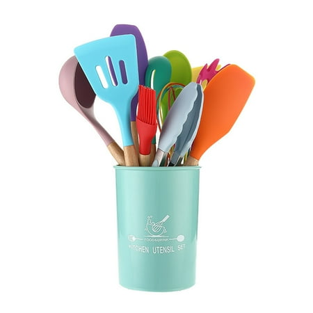 BYDOT 12pcs Silicone Kitchen Utensils Set with Wooden Handle Spatula Spoon Tongs Egg Beater Holder
BYDOT 12pcs Silicone Kitchen Utensils Set with Wooden Handle Spatula Spoon Tongs Egg Beater Holder