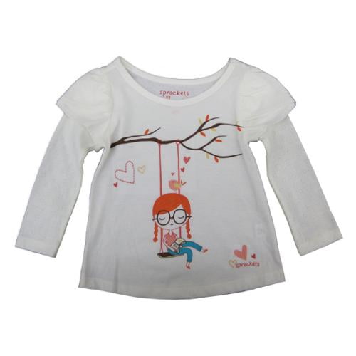 Little Girls White Girl Cradle Print Layered Sleeve T-Shirt 4-6X