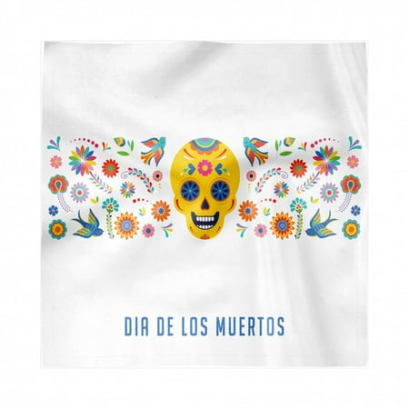 Day of the Dead Napkins Set of 4, Dia de los Muertos Concept Graphic of Sugar Skull and Blooming Flowers, Silky Satin Fabric for Brunch Dinner Buffet Party, by Ambesonne