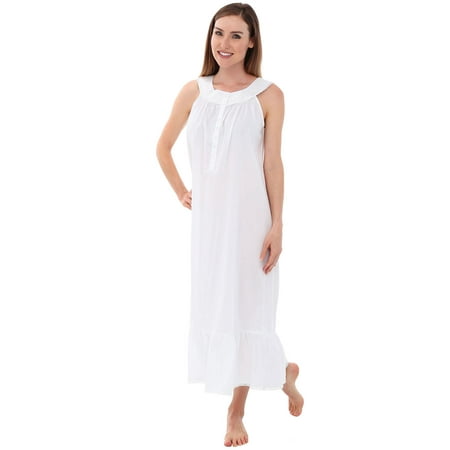 Alexander Del Rossa Womens Round Nightgown White Scoop Neck Large