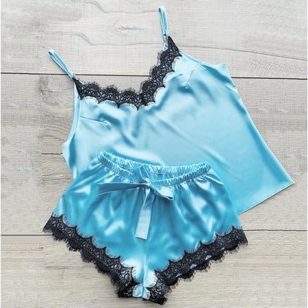 Yubatuo Women Satin Lace Neck Camisole Bowknot Shorts Set Sleepwear Pajamas Lingerie Blue XXXL
Yubatuo Women Satin Lace Neck Camisole Bowknot Shorts Set Sleepwear Pajamas Lingerie Blue XXXL