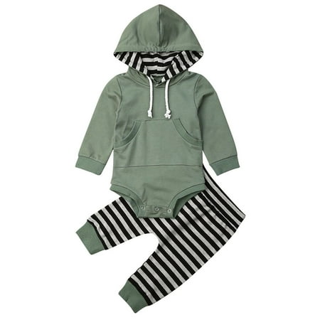 Huakaishijie Toddler Baby Boy Hooded Long-Sleeves Romper Top + Stripes Casual Pants 2Pcs Autumn/Winter Outfit 0-2 Years
Huakaishijie Toddler Baby Boy Hooded Long-Sleeves Romper Top + Stripes Casual Pants 2Pcs Autumn/Winter Outfit 0-2 Years