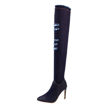 Boots Clearance Juebong Women s Solid Color Sexy Distressed Stretch Denim Over The Knee High Heel Side Zipper Boots
Boots Clearance Juebong Women s Solid Color Sexy Distressed Stretch Denim Over The Knee High Heel Side Zipper Boots