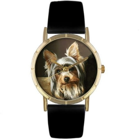 Whimsical Watches Unisex Yorkie Photo Watch with Black Leather