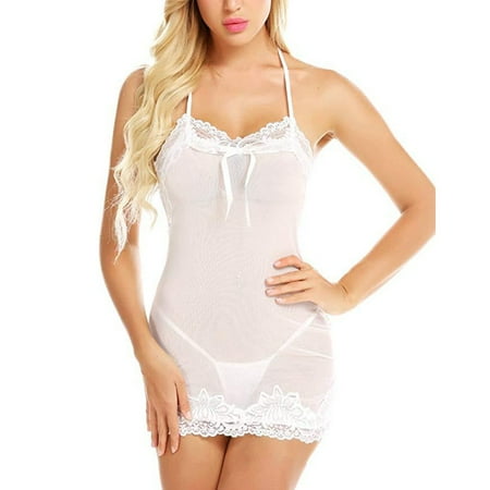 ALSLIAO Women Sexy Lace Mesh Halter Lingerie Bodydoll Sheer See-Through Mini Sleep Dress White L
ALSLIAO Women Sexy Lace Mesh Halter Lingerie Bodydoll Sheer See-Through Mini Sleep Dress White L