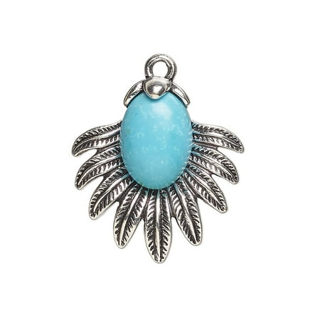 1 PC-Focal antique silver-finished pewter (zinc-based alloy) and turquoise (resin) (imitation) turquoise blue 26x24mm single-sided fan. Sold pe
1 PC-Focal antique silver-finished pewter (zinc-based alloy) and turquoise (resin) (imitation) turquoise blue 26x24mm single-sided fan. Sold pe