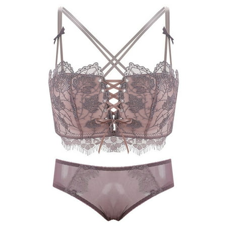 Women S Lace Lingerie Sexy Gathered Bra Underwear And Panties Set Beautiful Back