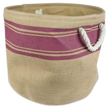 DII 16 Round Modern Fabric Large Burlap Border Storage Bin in Wine Red
