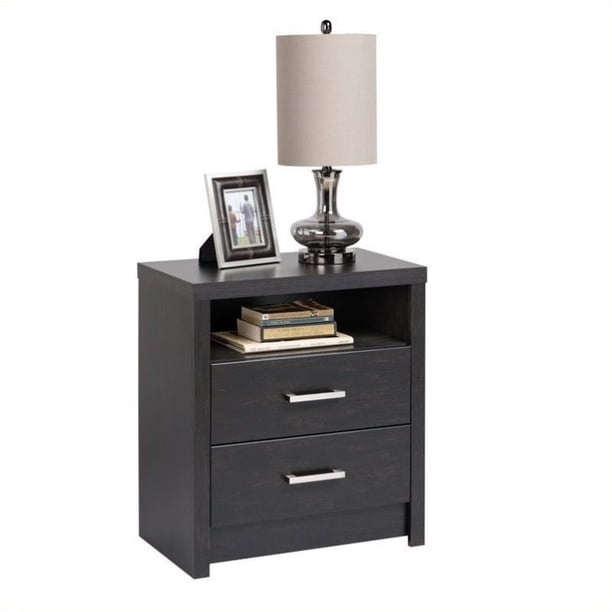 Bowery Hill Tall 2 Drawer Nightstand In Black Walmart Com Walmart Com
