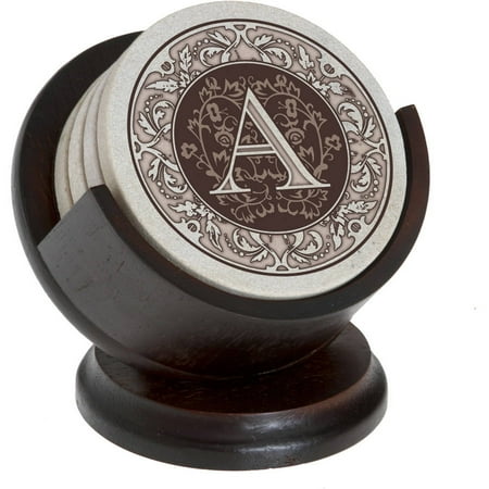 Thirstystone Drink Coasters with Holder Monogram A Gift Set