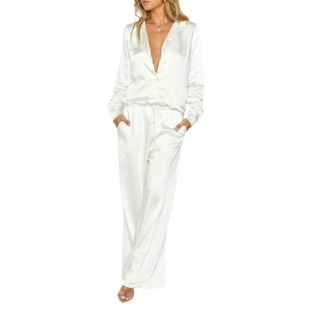 YilvUst Women 2pcs Satin Pants Set Outfits Long Sleeve Button Down Label Shirt+Wide Leg Pants Pajamas Set Loungewear
YilvUst Women 2pcs Satin Pants Set Outfits Long Sleeve Button Down Label Shirt+Wide Leg Pants Pajamas Set Loungewear