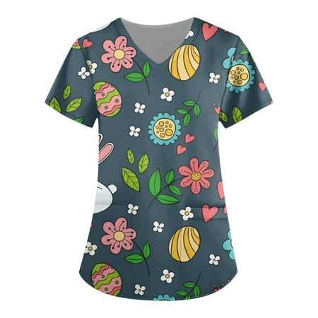 TQWQT Easter Scrub Tops Women Bunny Blouse Short Sleeve Nurse Working Uniform V Neck Easter Eggs Graphic Scrub Shirts
TQWQT Easter Scrub Tops Women Bunny Blouse Short Sleeve Nurse Working Uniform V Neck Easter Eggs Graphic Scrub Shirts
