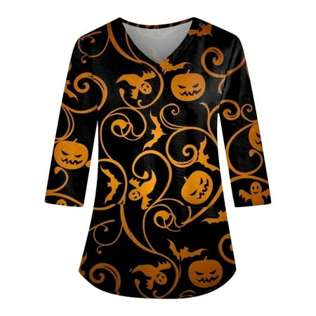 PURJKPU Halloween Scrub Tops Women Print Plus Size Pumpkin Face Pattern Nurse Working Uniform V Neck Tops 3/4 Sleeve Soft T-Shirts with Pockets Gold 5XL
PURJKPU Halloween Scrub Tops Women Print Plus Size Pumpkin Face Pattern Nurse Working Uniform V Neck Tops 3/4 Sleeve Soft T-Shirts with Pockets Gold 5XL