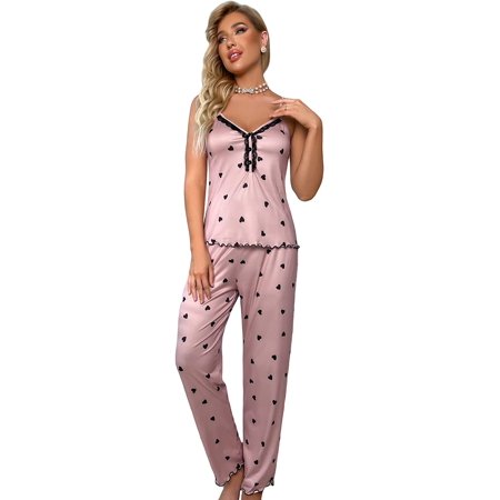 ZWJHBFLkddd Women s Heart Print Contrast Lace Cami Top and Pants Lounge Pajama Set Sleepwear
ZWJHBFLkddd Women s Heart Print Contrast Lace Cami Top and Pants Lounge Pajama Set Sleepwear