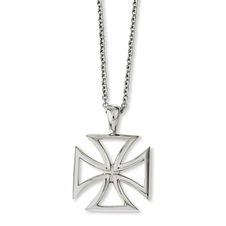 Stainless Steel Polished Cross Pendant 18in Necklace