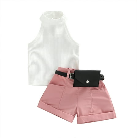 1-4Years Girls Three-Piece Outfits Solid Color Sleeveless Ribbed Stand-Up Collar Tops + Belted Short Pants + Small Waist Pack
1-4Years Girls Three-Piece Outfits Solid Color Sleeveless Ribbed Stand-Up Collar Tops + Belted Short Pants + Small Waist Pack