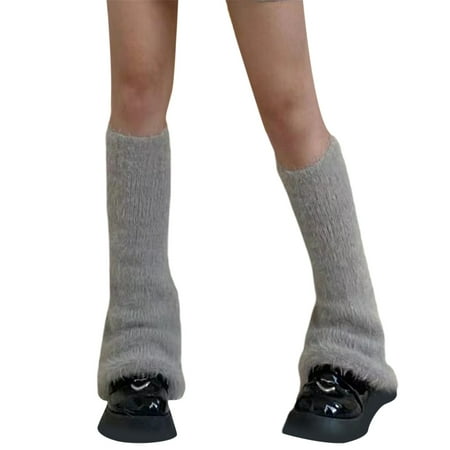 Ma&Baby Women s Plush Leg Warmers Furry Boot Covers Mid Ribbed Knit Knee Socks for Party Street Shooting
