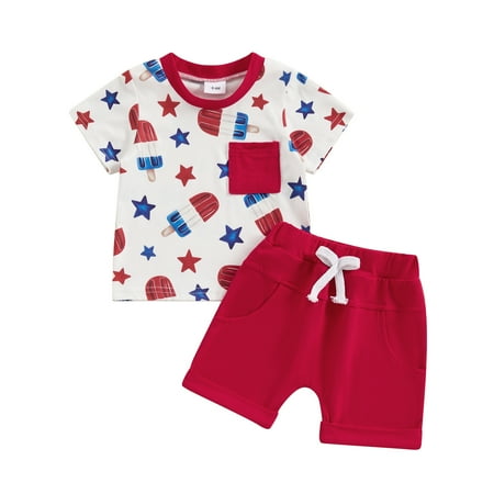 IMISSILLEB Baby Boy 4th of July Outfits Star Popsicle Print Short Sleeve Tops + Elastic Waist Shorts Independence Day Set for Toddler(5 Sizes)
IMISSILLEB Baby Boy 4th of July Outfits Star Popsicle Print Short Sleeve Tops + Elastic Waist Shorts Independence Day Set for Toddler(5 Sizes)