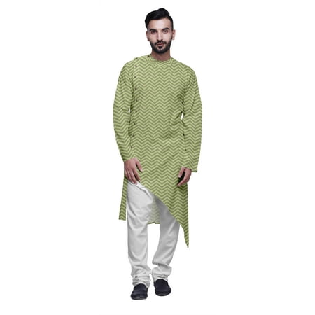 Atasi Indian Asymmetric Party Wear Kurta With White Churidar Pajama Set For Men