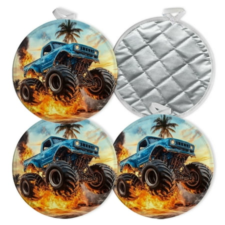 4 PCS Pot Holders for Kitchen Potholders Sets with Hook for Oven Cooking Baking Monster Truck Driving On The Beach 
4 PCS Pot Holders for Kitchen Potholders Sets with Hook for Oven Cooking Baking Monster Truck Driving On The Beach