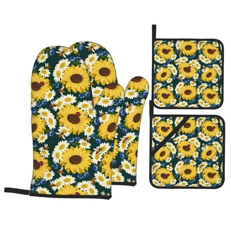 Oven Mitts and Pot Holders Sets 4 pcs - Insects Of Flowers Heat Resistant Silicone Oven Gloves with Non Slip Silicone Surface and hot pads for kitchen Baking Cooking
Oven Mitts and Pot Holders Sets 4 pcs - Insects Of Flowers Heat Resistant Silicone Oven Gloves with Non Slip Silicone Surface and hot pads for kitchen Baking Cooking