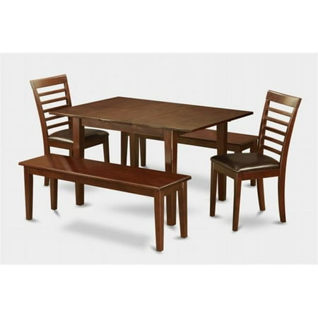 East West Furniture PSML5D-MAH-LC 5Pc Dining Table 32x60in With 2 Ladder Back Faux Leather Seat Chairs and 2 52-in Long