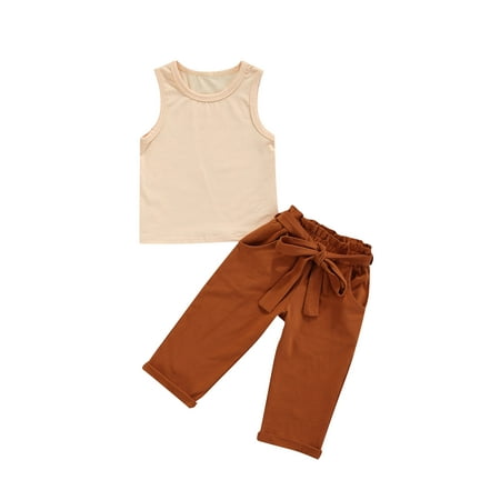 EYIIYE 2Pcs Little Girls Summer Solid Color Sleeveless Round Collar Vest Brown Ninth Pants with Belt Set
EYIIYE 2Pcs Little Girls Summer Solid Color Sleeveless Round Collar Vest Brown Ninth Pants with Belt Set