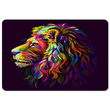 Abstract multicolored profile portrait of a lion s head on a purple background in popart style (Placemat)
Abstract multicolored profile portrait of a lion s head on a purple background in popart style (Placemat)